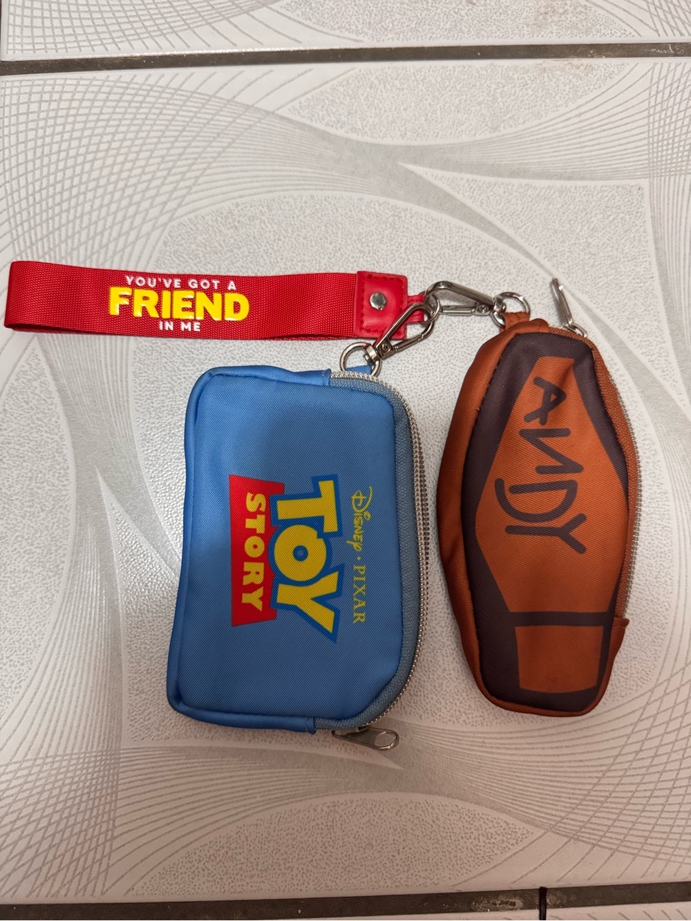 Disney Pixar Toy Story Blue Key Pouch with Red Wrist Strap and Brown Andy Tag